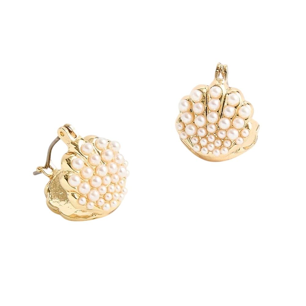 NWT JCrew Pearl Shell Huggie Earrings in Pearl